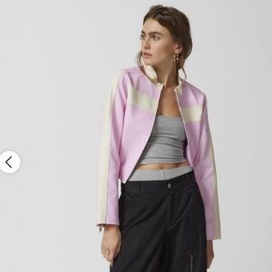 Never worn before. Pink and white leather jacket from urban outfitters.